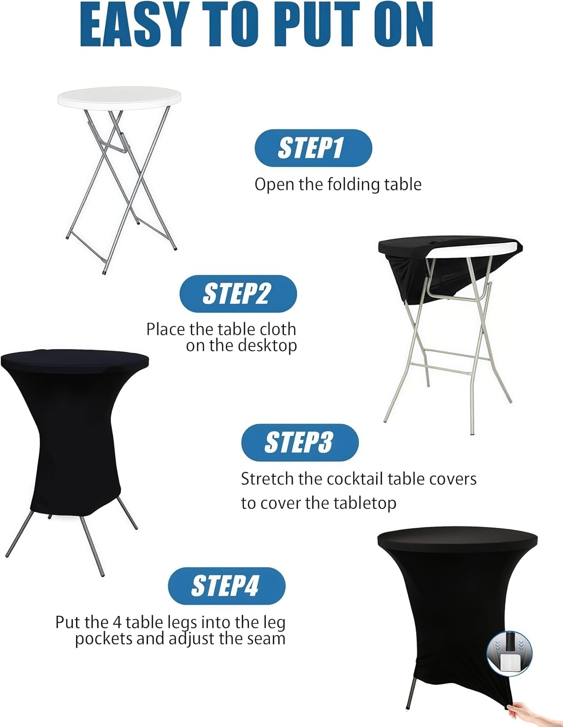 Thumbnail 3 de Lemict Cocktail Table Covers - 2 Pack 32x43 Inch Black Fitted Stretch Spandex