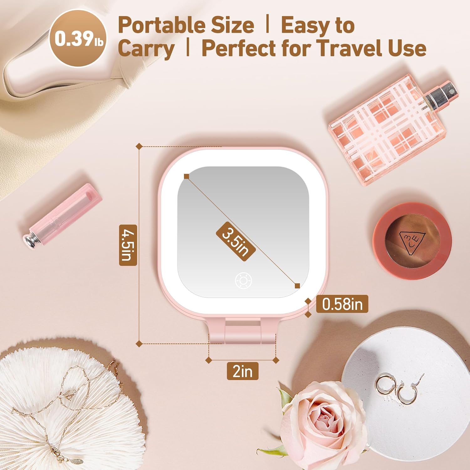 Detalle de GOMIPURU Travel Mirror with Light (1x/30x) with Adjustable Brightness, 3 Color LEDs and Tweezer