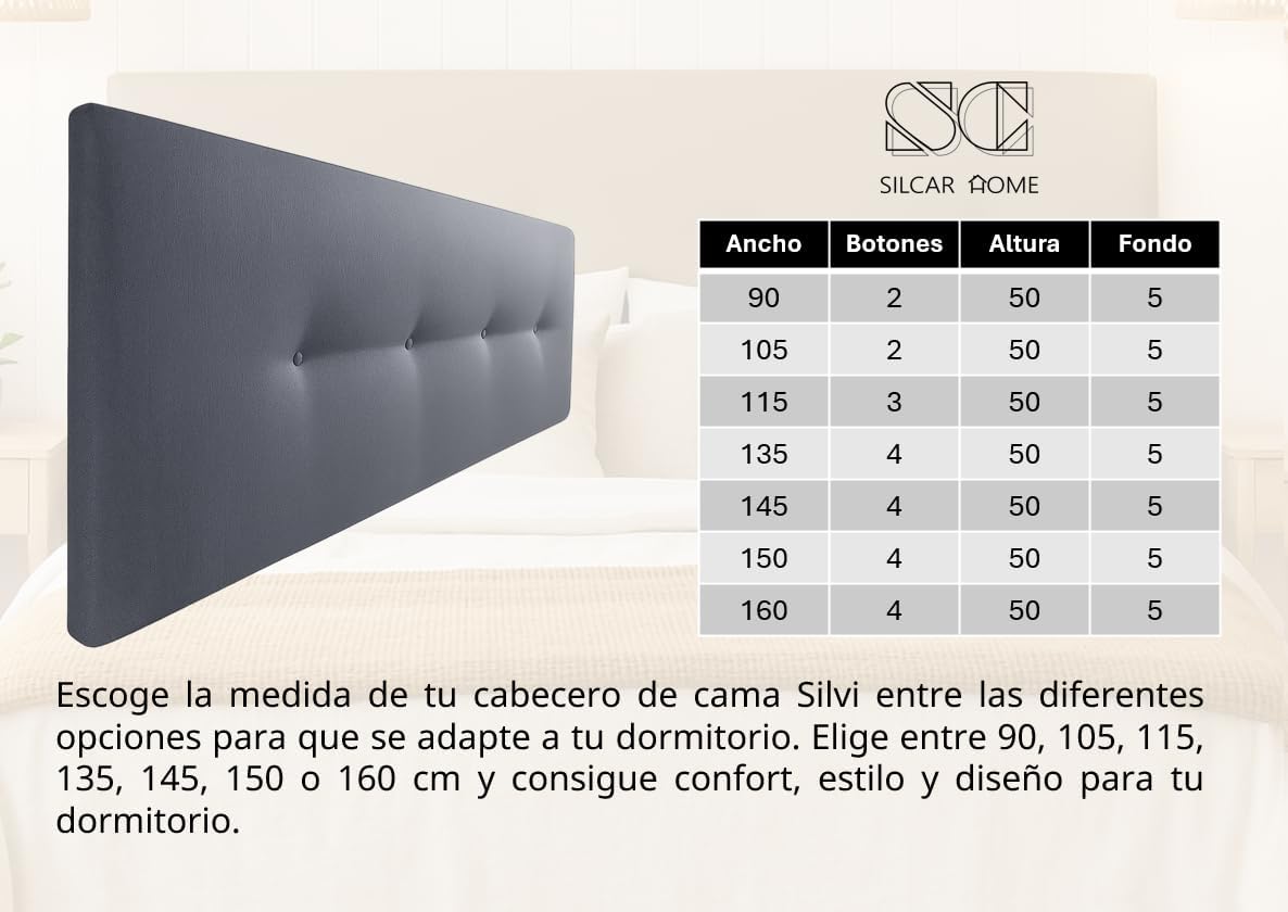 Detalle 2 de Silcar Home Silvi cabecero 145 cm gris oscuro