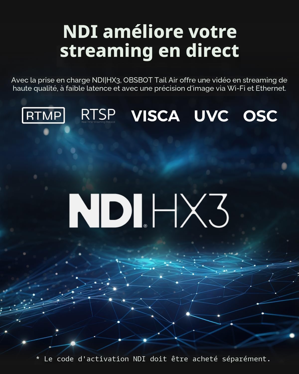 Detalle de OBSBOT Tail Air NDI 4K: la caméra PTZ auto-suivie idéale pour le streaming en direct