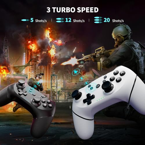 Detalle 2 de AceGamer 2pc Manette sans Fil pour Switch2/1/Lite/OLED – Double vibration, tir rapide et réveil d’un bouton (Noir & Blanc)