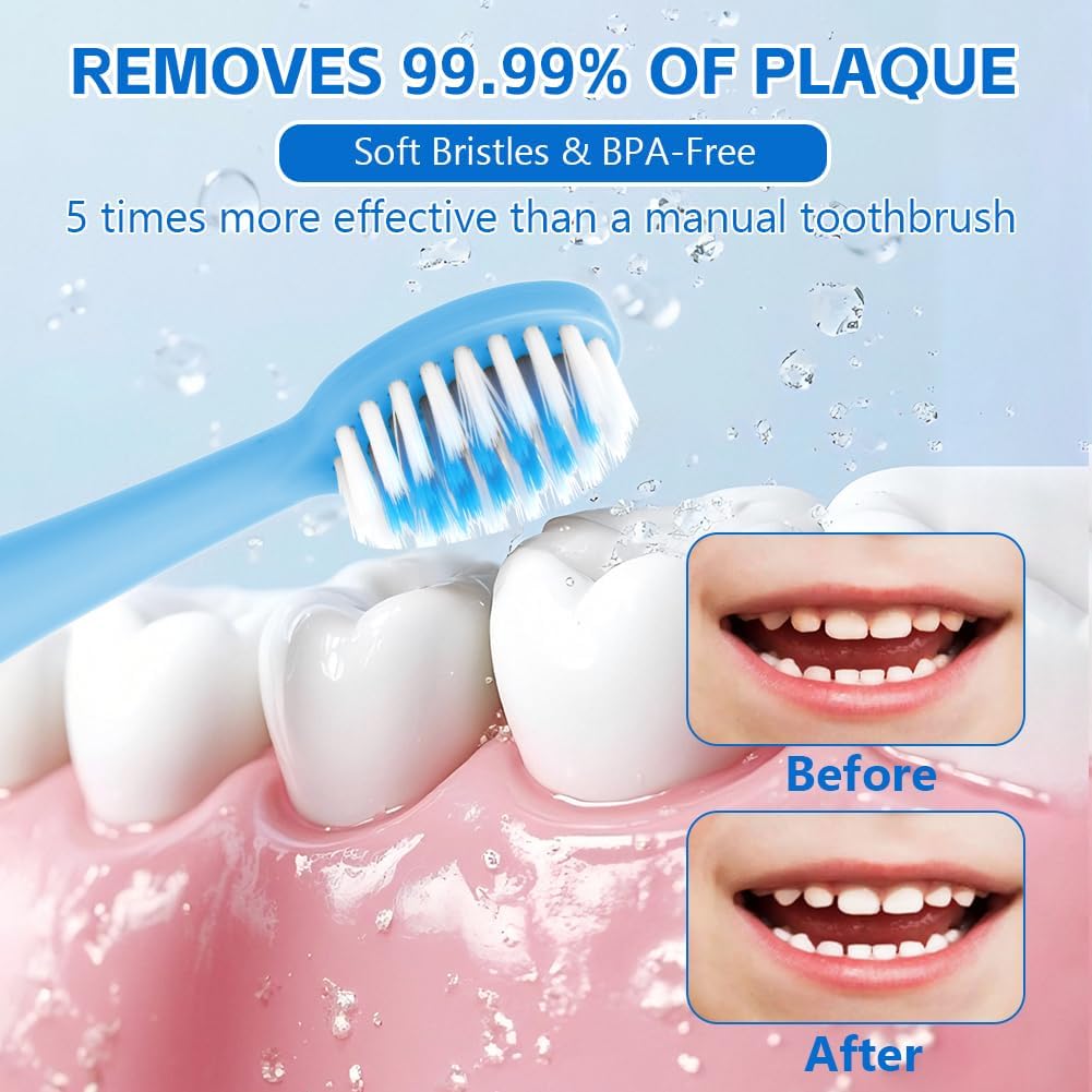 Thumbnail 6 de Vicloon Kids Electric Toothbrush (Blue) – Rechargeable, 6 Replaceable Heads, 4 Modes, 2-Min Timer