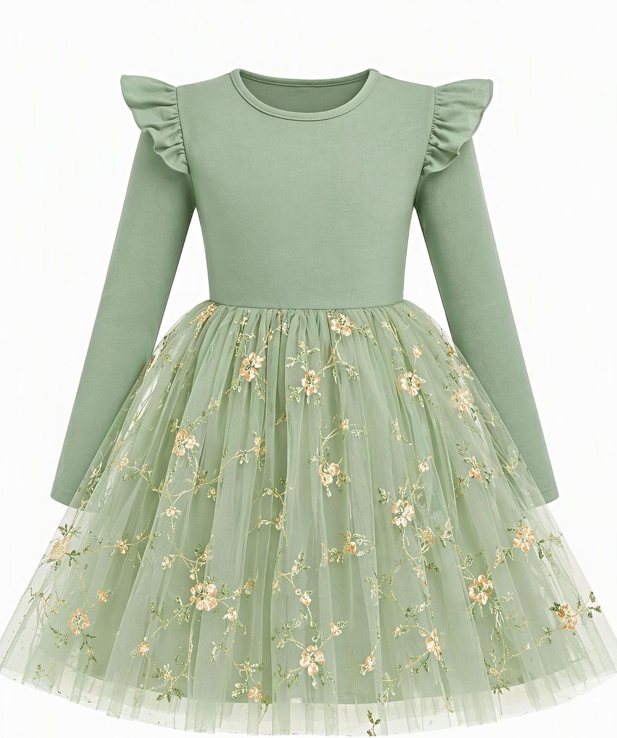 Detalle de Arshiner Toddler Girls’ Long-Sleeve Tulle Dress, Ruffle Sleeves, Sequin Hem, 2–6Y