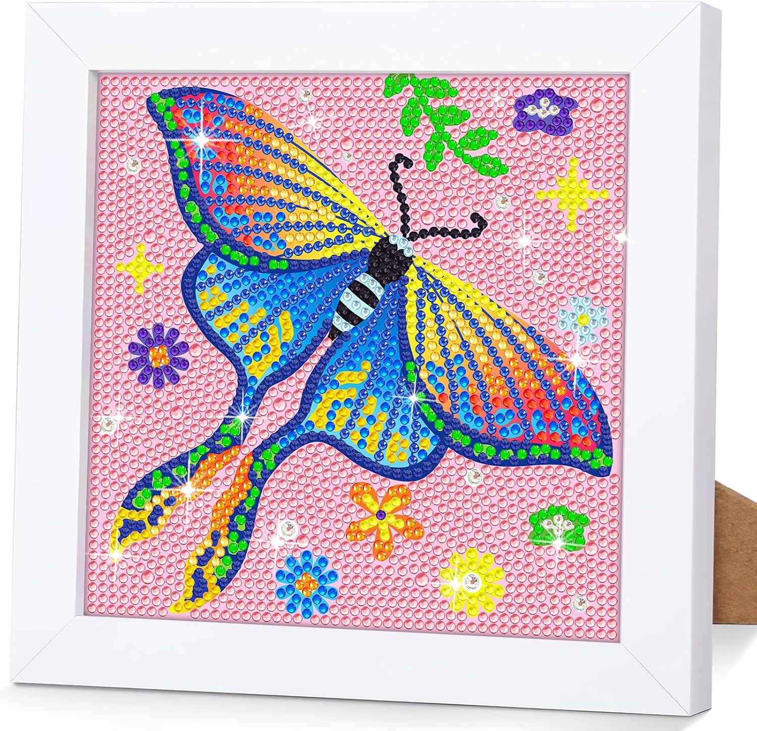 jieyisier Motte Luna Diamond Painting 15x15 cm mit Holzrahmen – Bunte Schmetterlinge, Anfängerfreundlich