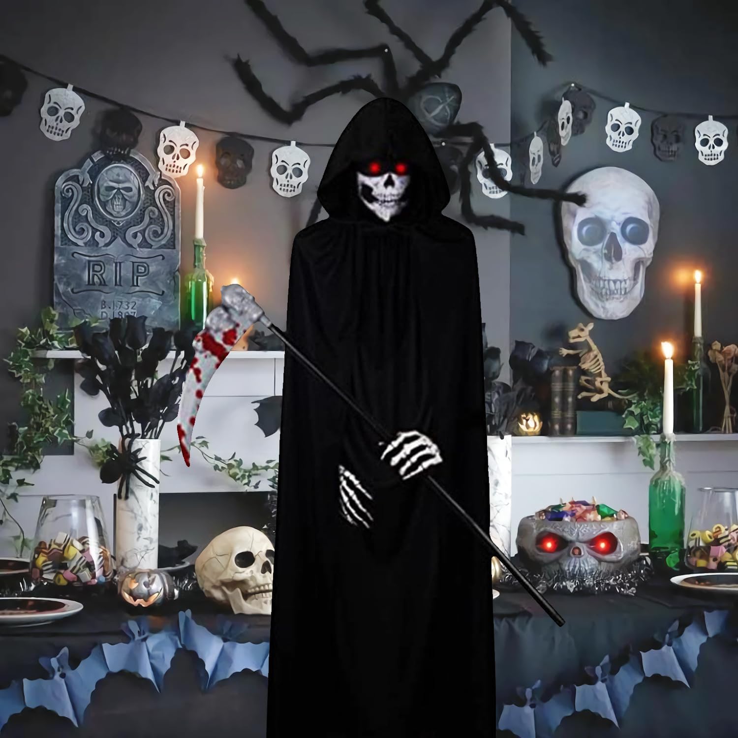 Detalle de GALER Grim Reaper Costume Kids – 5-Piece Glow Eyes Set for Halloween Cosplay