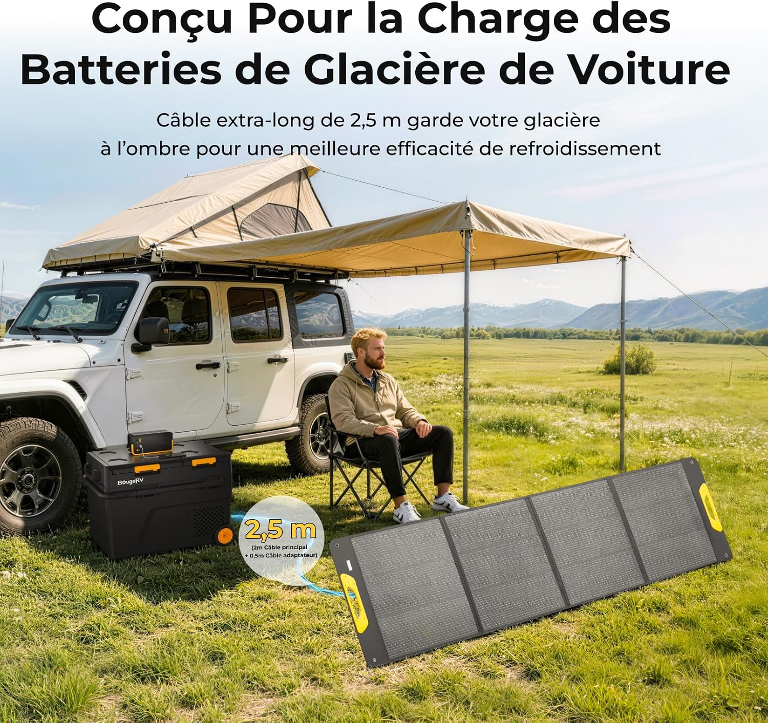 Detalle de BougeRV Panneau Solaire Pliable 100W – N-Type, Étanche IP65, 173Wh/277Wh, Fibre de Verre