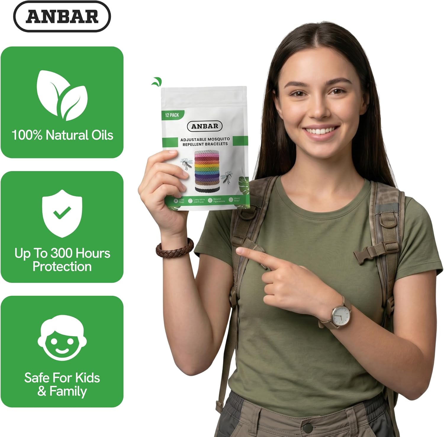 Detalle 2 de Anbar Leather Mosquito Repellent Bracelets — 12 Pack, Deet-Free and All-Natural