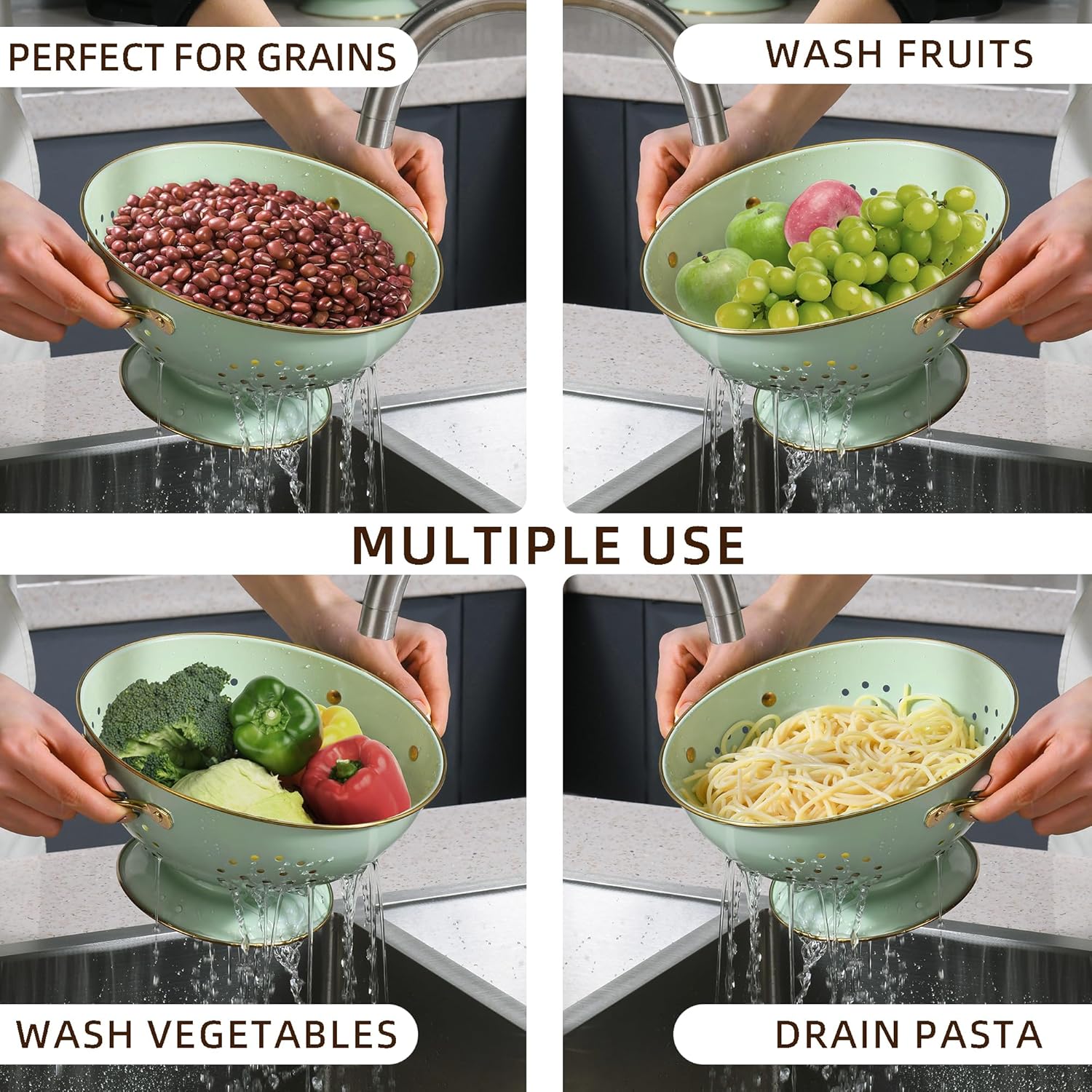 Thumbnail 5 de BeFare Metal Colander Set of 3 (1, 3.5, 5 Qt) with Handles - Green