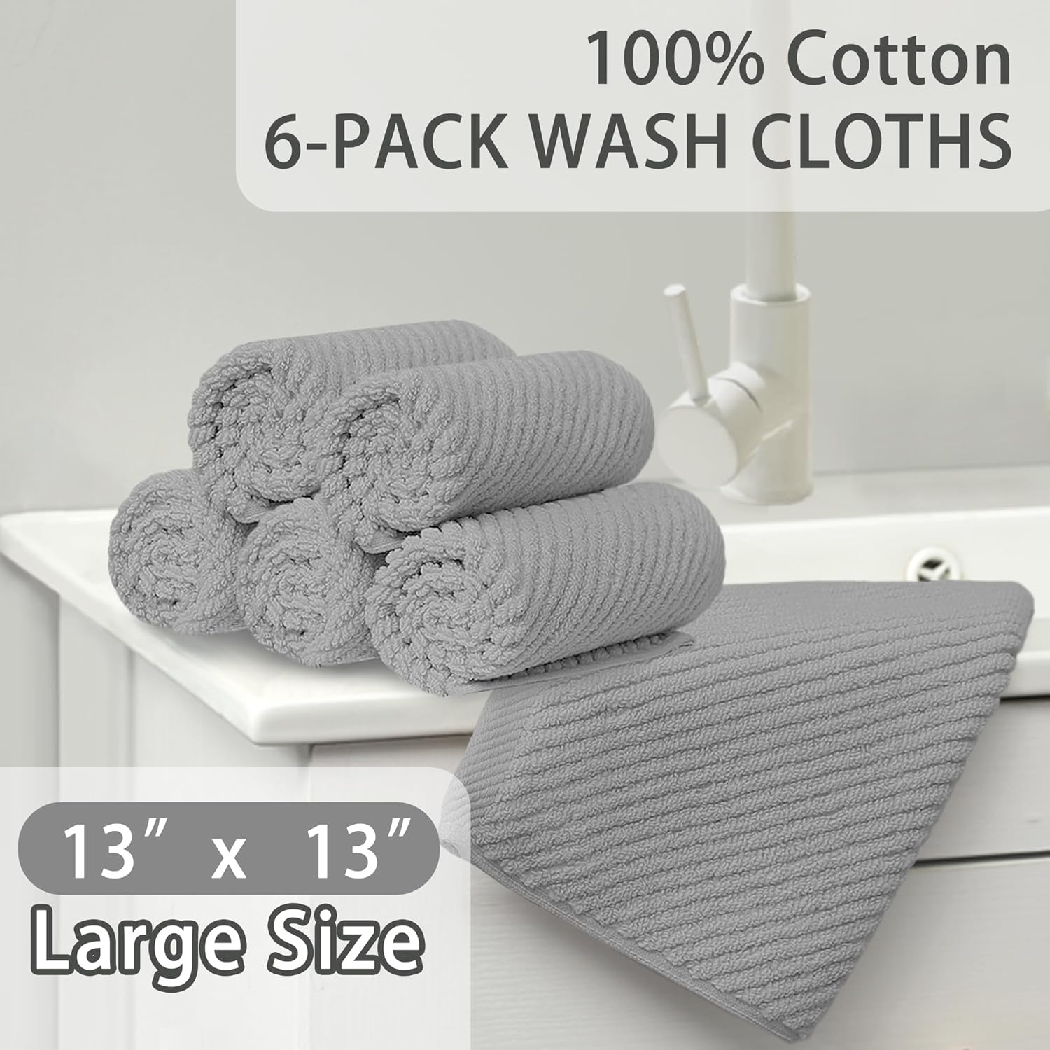 Thumbnail 2 de VOOVA & MOVAS Grey Washcloths 6PC 13x13" 🧖