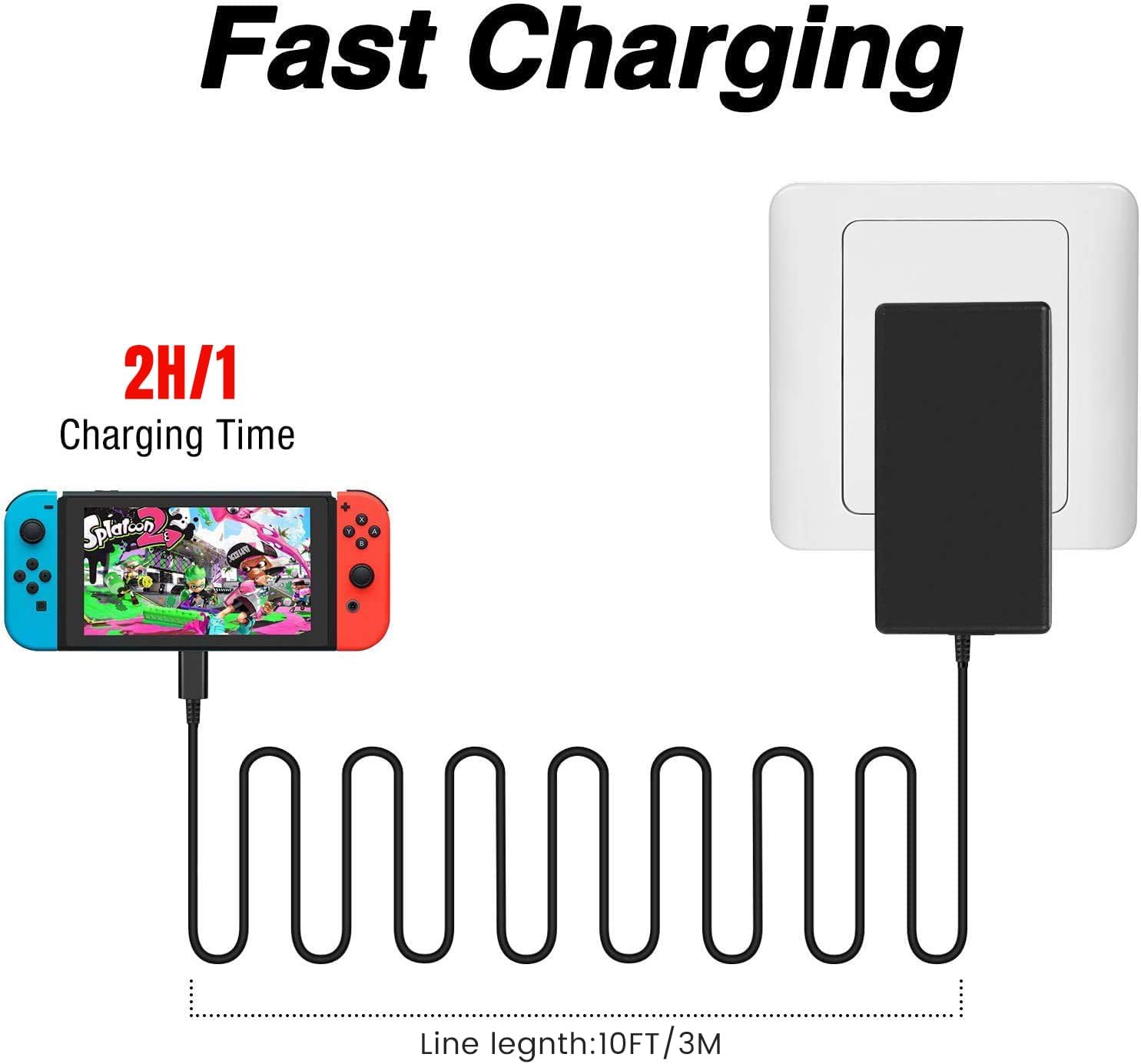 Thumbnail 2 de 45W Charger for Switch / Switch OLED / Switch Lite – Fast AC Adapter with 10FT Type-C Cable
