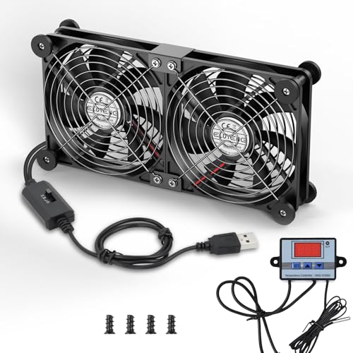 Detalle de ELUTENG Ventilateur USB 2 en 1 140 mm avec contrôleur de température numérique – double rangée, 3 vitesses