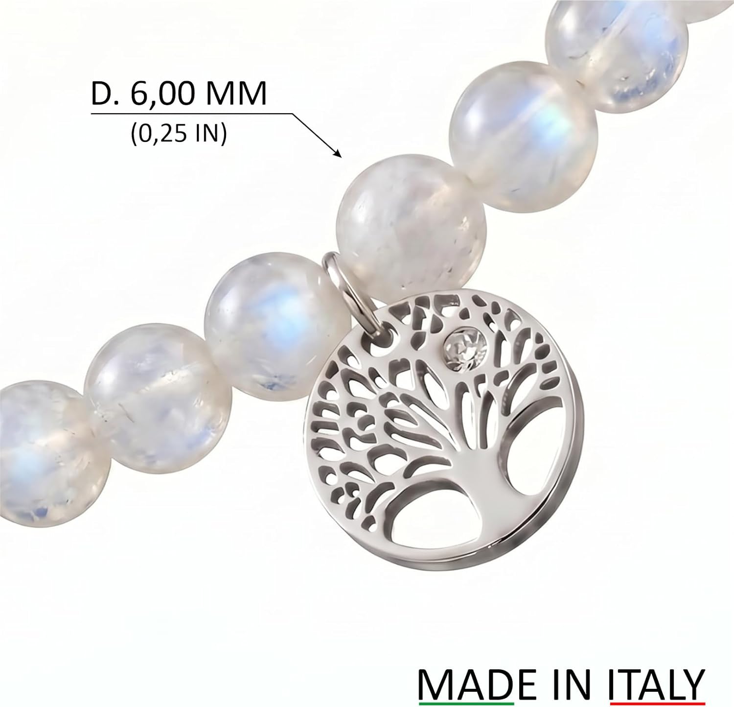 Detalle de 10:10 Bracciale Donna in Pietre Naturali 6mm con Albero della Vita e Zircone – Regolabile, Acciaio Inox Anallergico