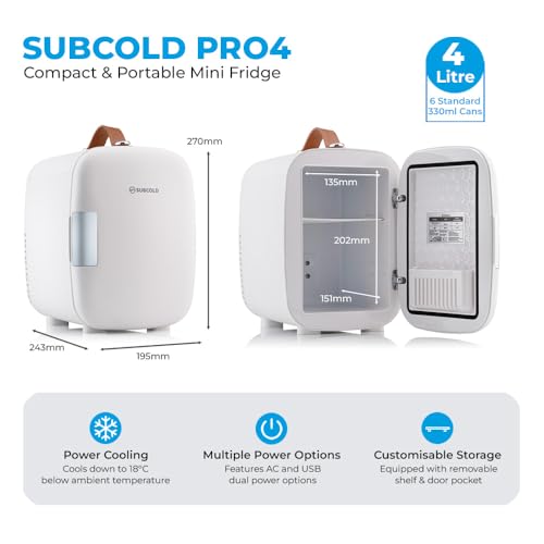Detalle de Subcold Pro4 4L Mini Fridge, Quiet Thermoelectric Cooling, AC & USB