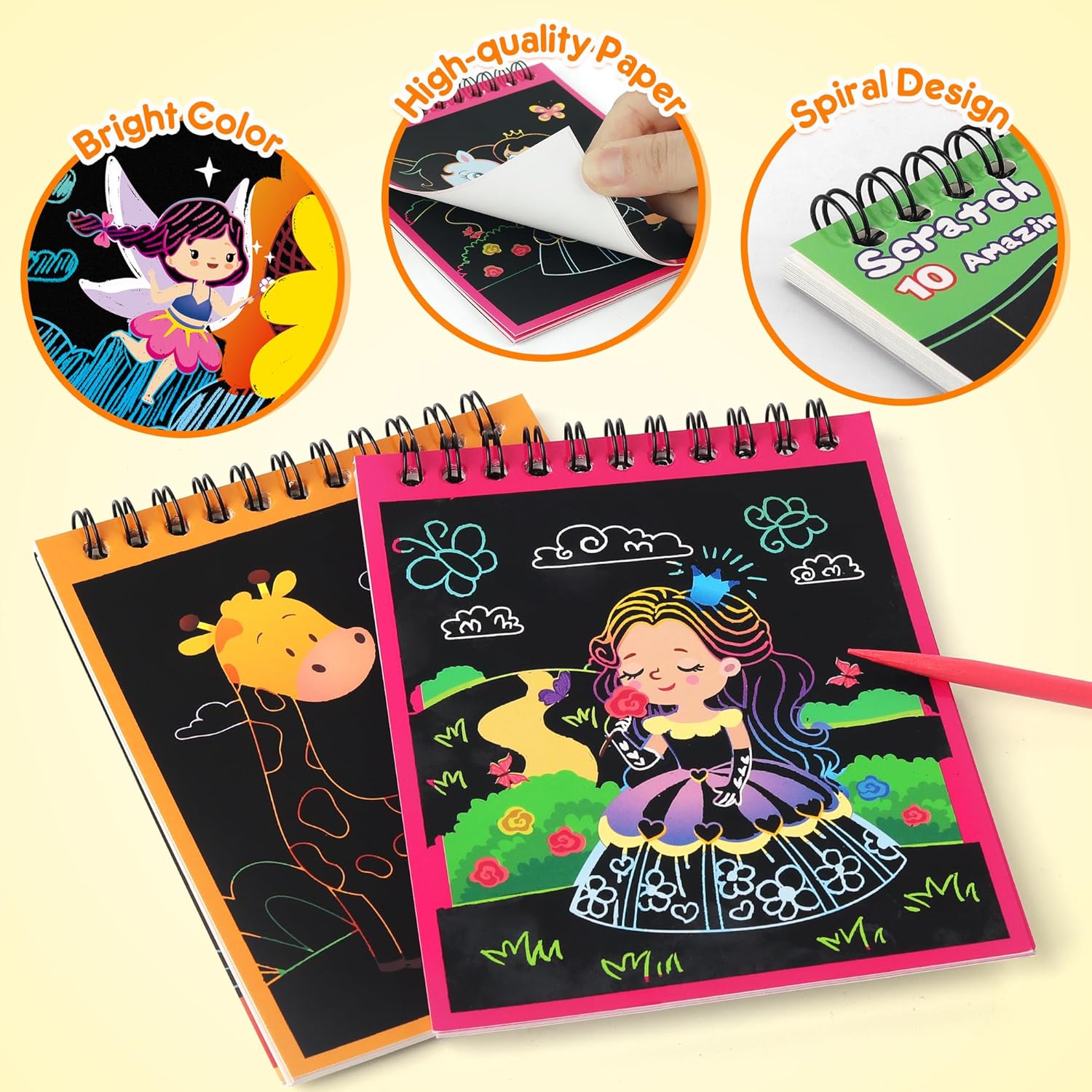Thumbnail 4 de Mocoosy 24-Pack Scratch Art Party Favors for Kids (Rainbow Scratch Notebooks, Ages 4–8/12)