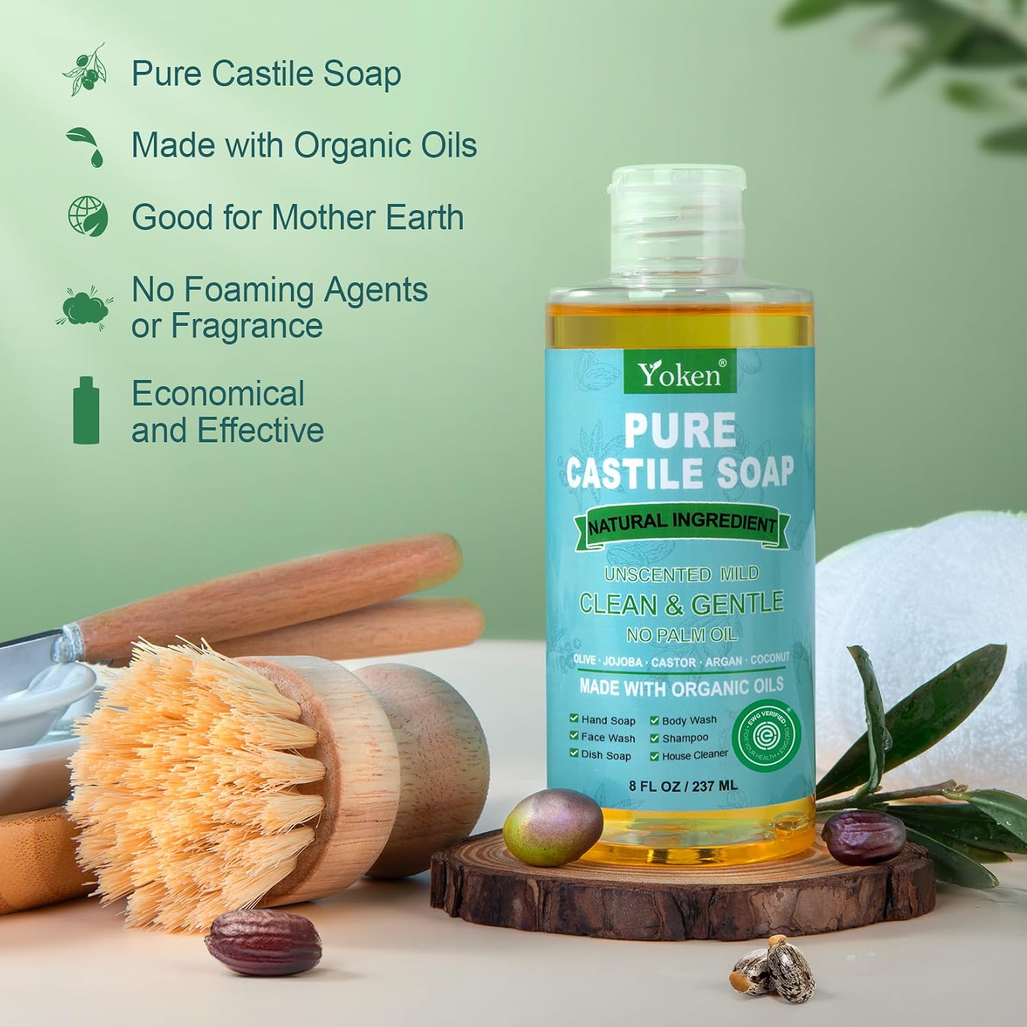 Detalle de Yoken Pure Castile Liquid Soap, 8 oz Unscented with Organic Oils