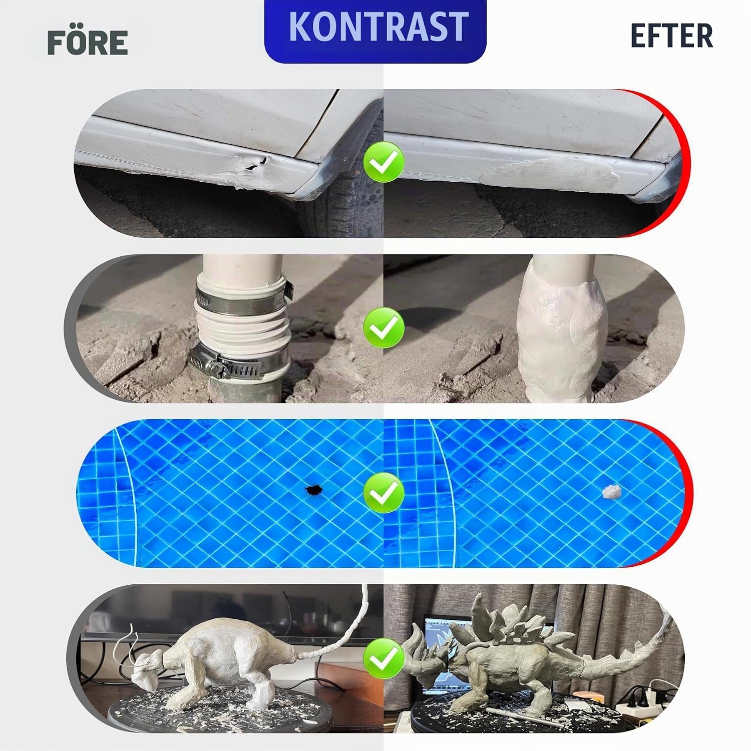 Detalle de Fuchoi epoxiharts i knådpasta, vit 280 g för poolreparation och sprickfyllning