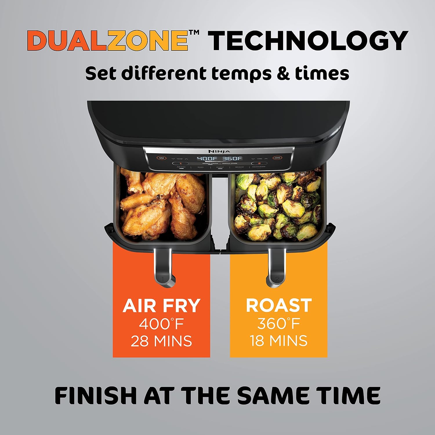 Detalle 2 de Ninja Foodi DZ090C 5-in-1 6-qt Dual-Basket Air Fryer with DualZone Technology
