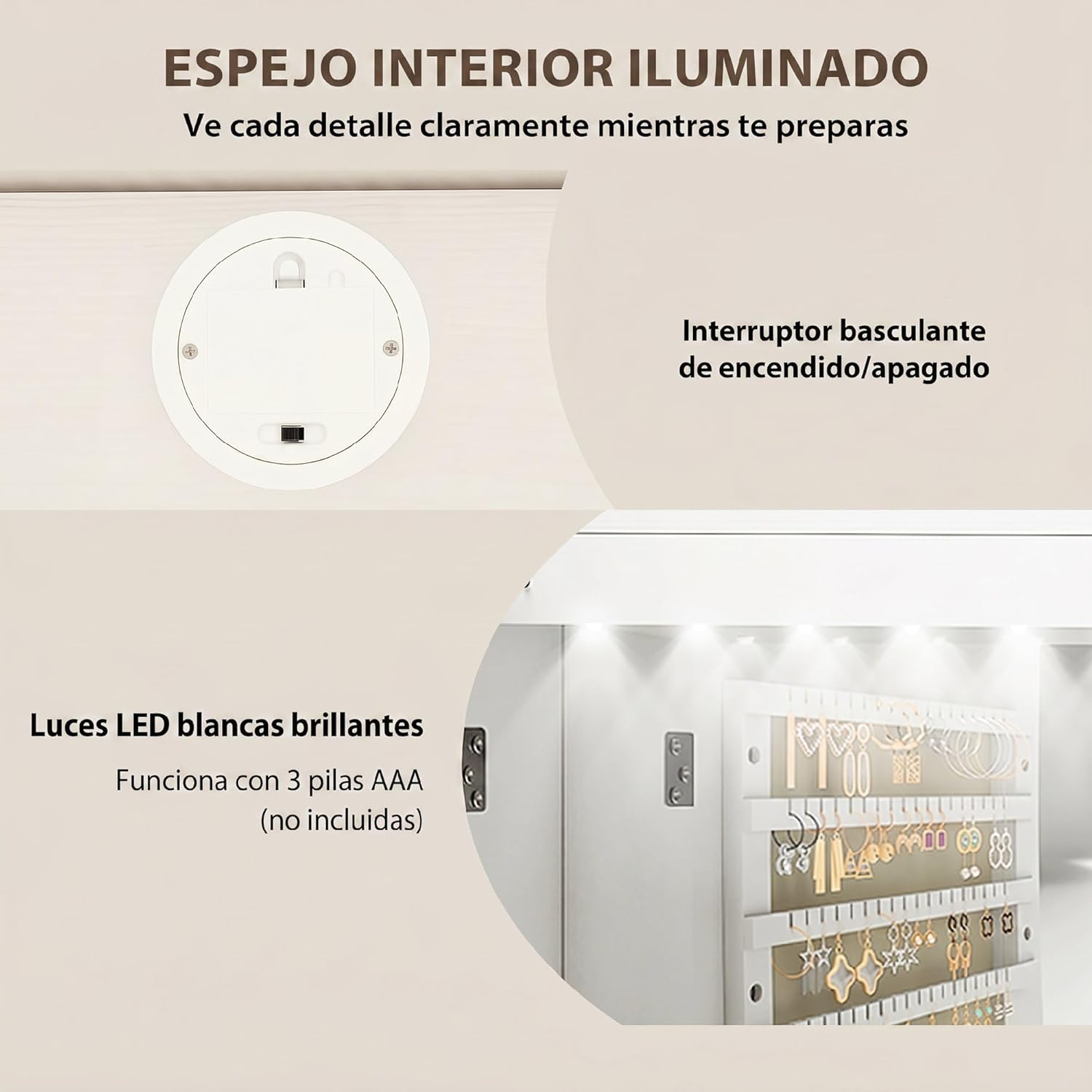 Thumbnail 3 de HOMCOM espejo joyero con luz LED 120 cm