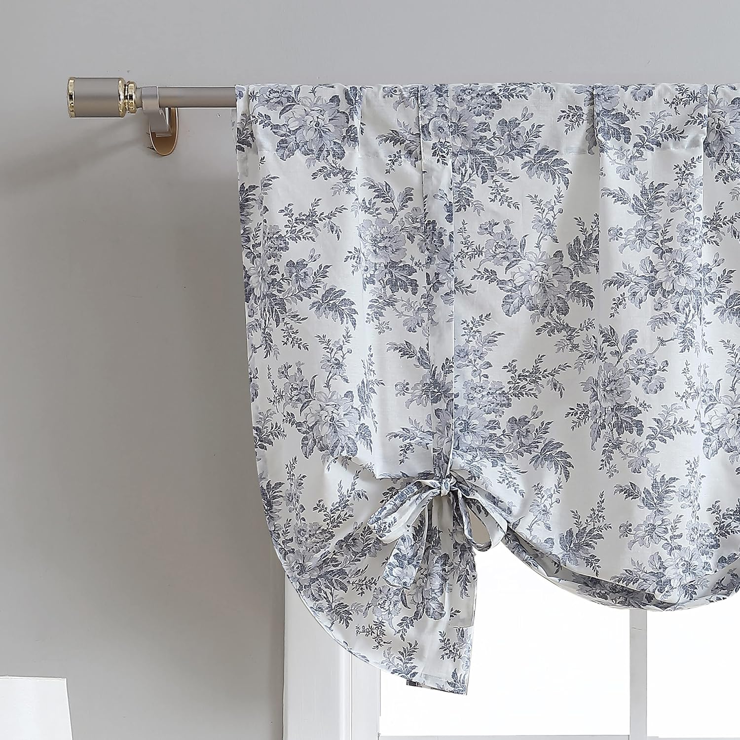Thumbnail 1 de Laura Ashley Annalise Floral – bawełniana falbana okienna, szara, wiązana