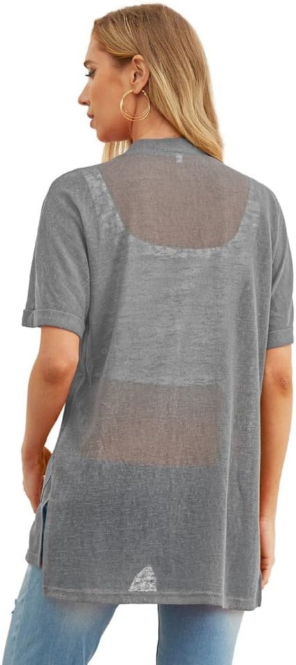 Detalle de PrinStory Women’s Lightweight Cardigan Long Sleeve – Open Front V-Neck with Pockets (Polyester/Spandex)