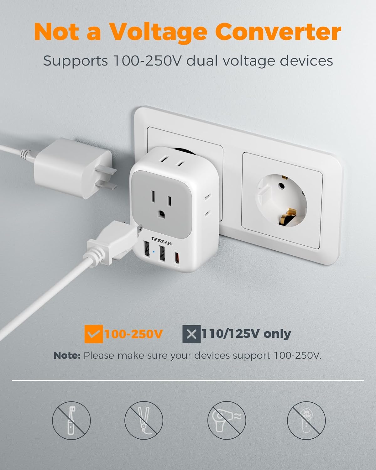 Thumbnail 6 de TESSAN 2 Pack European Travel Plug Adapter: 7-in-1 EU Power Converter