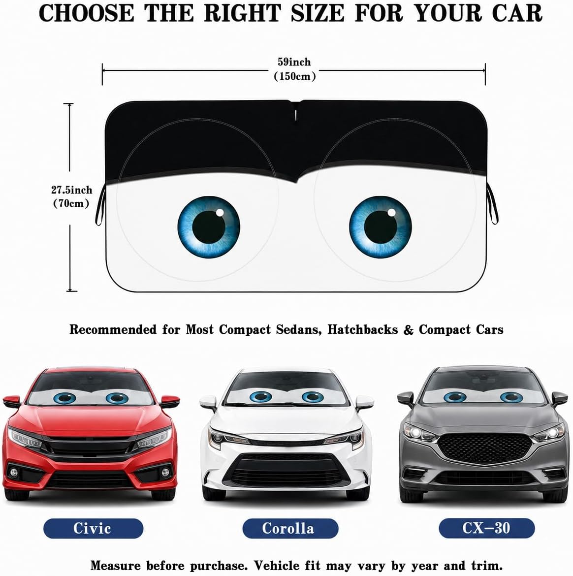 Thumbnail 4 de Car Windshield Sun Shade | Universal Fit, Classic Black Eyes - 59 x 27.5 inches