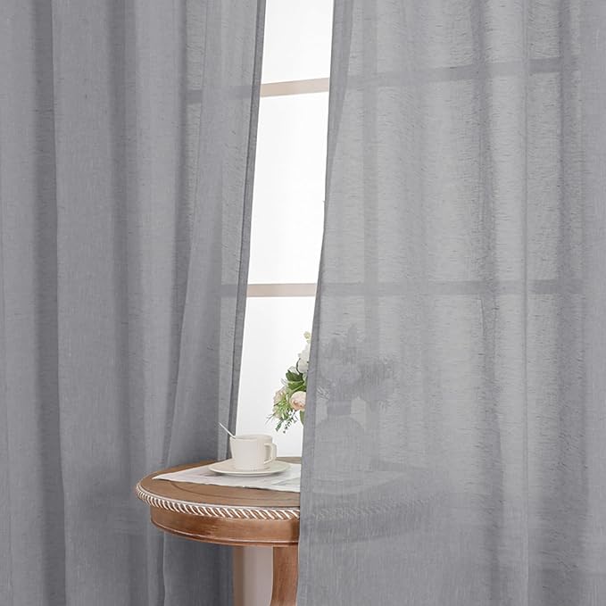 Detalle de BellaHills Cortinas de Lino Modernas para Salón y Dormitorio 🏡