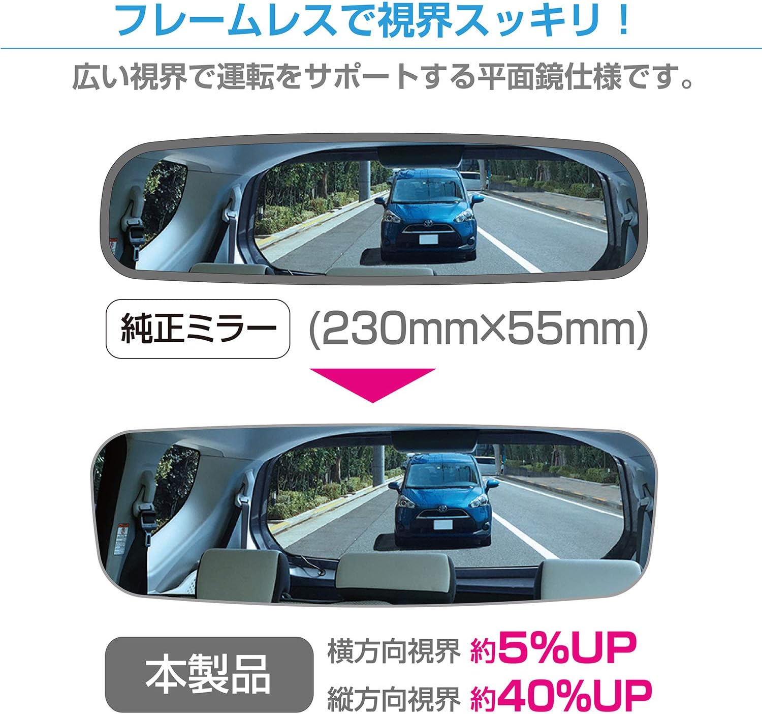 Detalle de SEIWA R110 フレームレスルームミラー 250mm ブルー 平面鏡