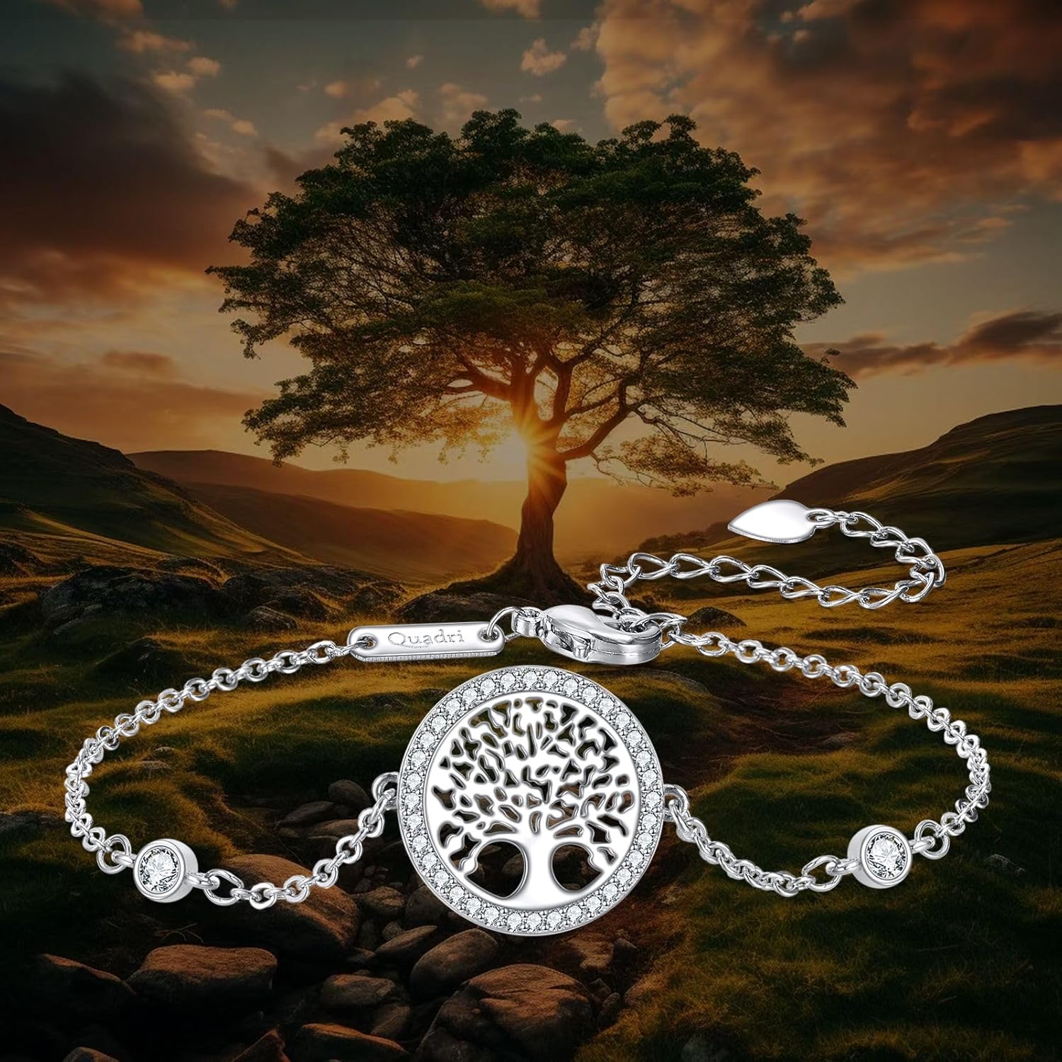 Detalle de QUADRI Armband Damen Baum des Lebens Symbol mit Zirkonia – handgefertigt in Italien, 18,3 cm + 2 cm Verlängerung