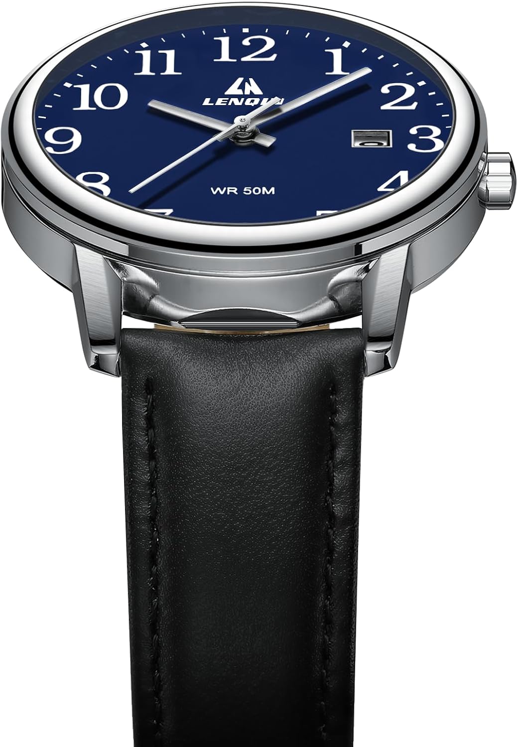 Detalle 2 de Herren Analog-Quarzuhr 38 mm mit Datum, 3 ATM wasserdicht – Easy Reader mit Lederarmband