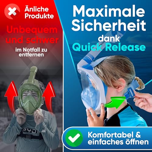 Detalle de KAIMANA Schnorchelmaske Kinder – Vollgesichtsmaske inkl. Tragetasche, CO2-sicher (3–12 Jahre)