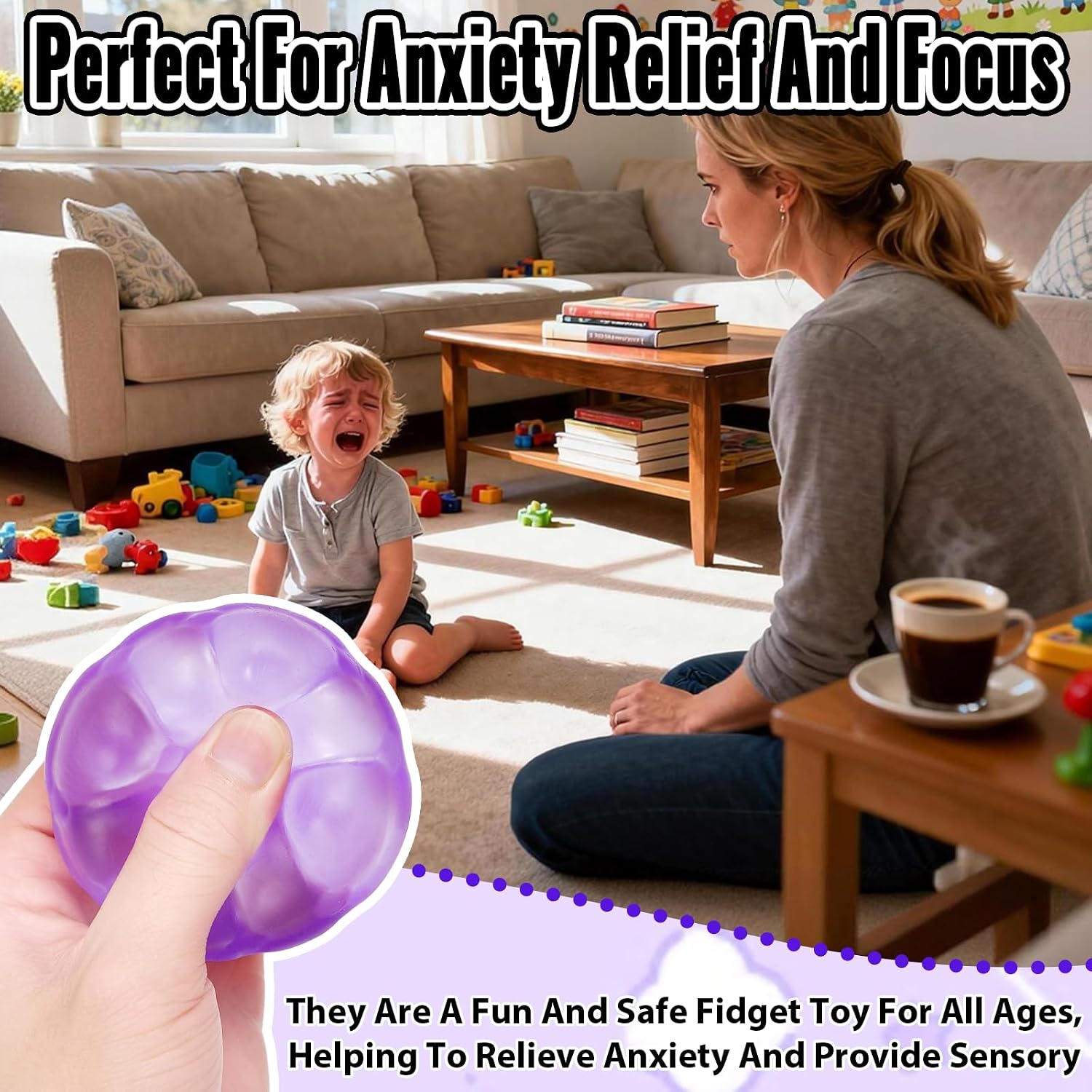 Detalle 2 de Puffwize Cube Squishy-Puffwize-1.96-Purple Fidget Toy, Purple TPR Cube