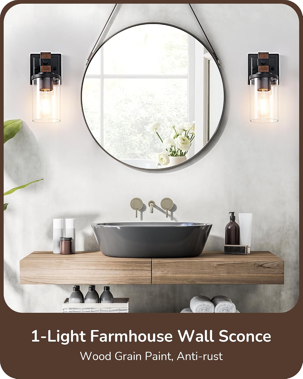 Detalle 2 de EDISHINE HHVL02E Farmhouse Wall Sconces, Set of 2 with Clear Glass Shades