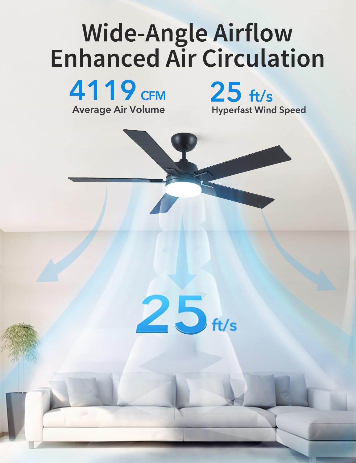 Thumbnail 2 de Rayqueen 52-Inch Black Ceiling Fan with Lights and Remote