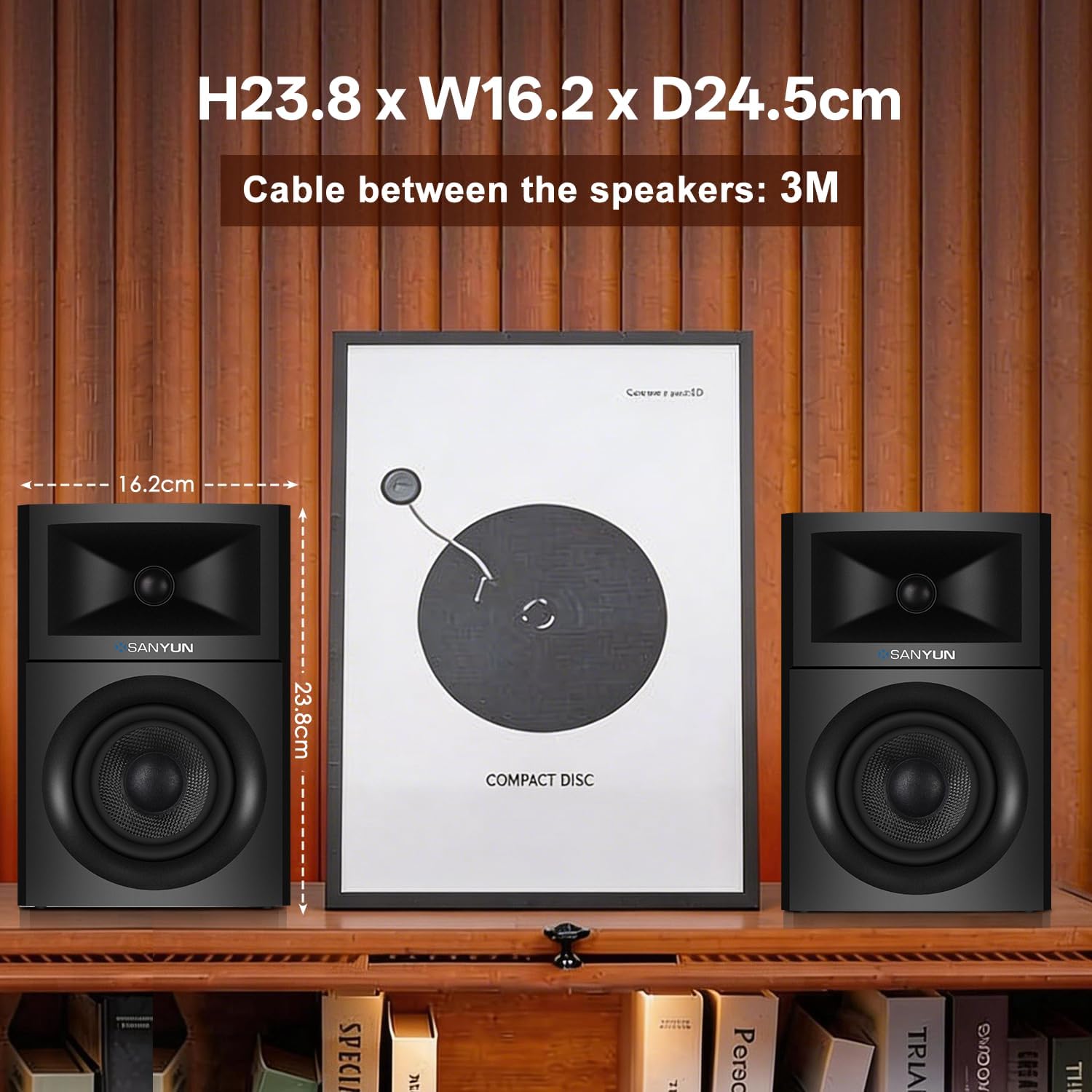 Detalle de Sanyun SW205 4" Bookshelf Speakers with Virtual Surround, Dual-Core DAC/DSP & Bluetooth 5.4 (Red)