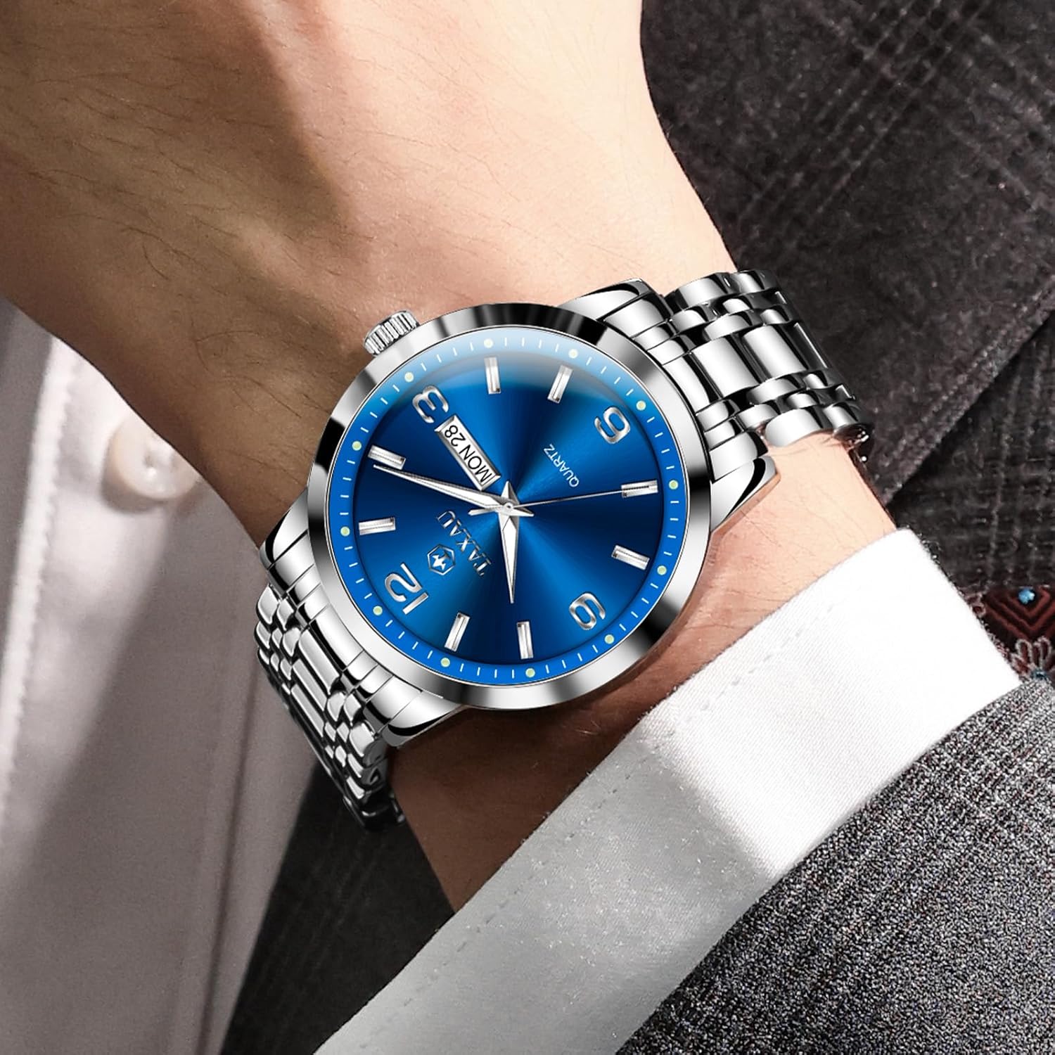 Thumbnail 2 de Taxau Wasserdicht Edelstahl Herrenuhr – Blaues Zifferblatt, Datum & Multifunktion