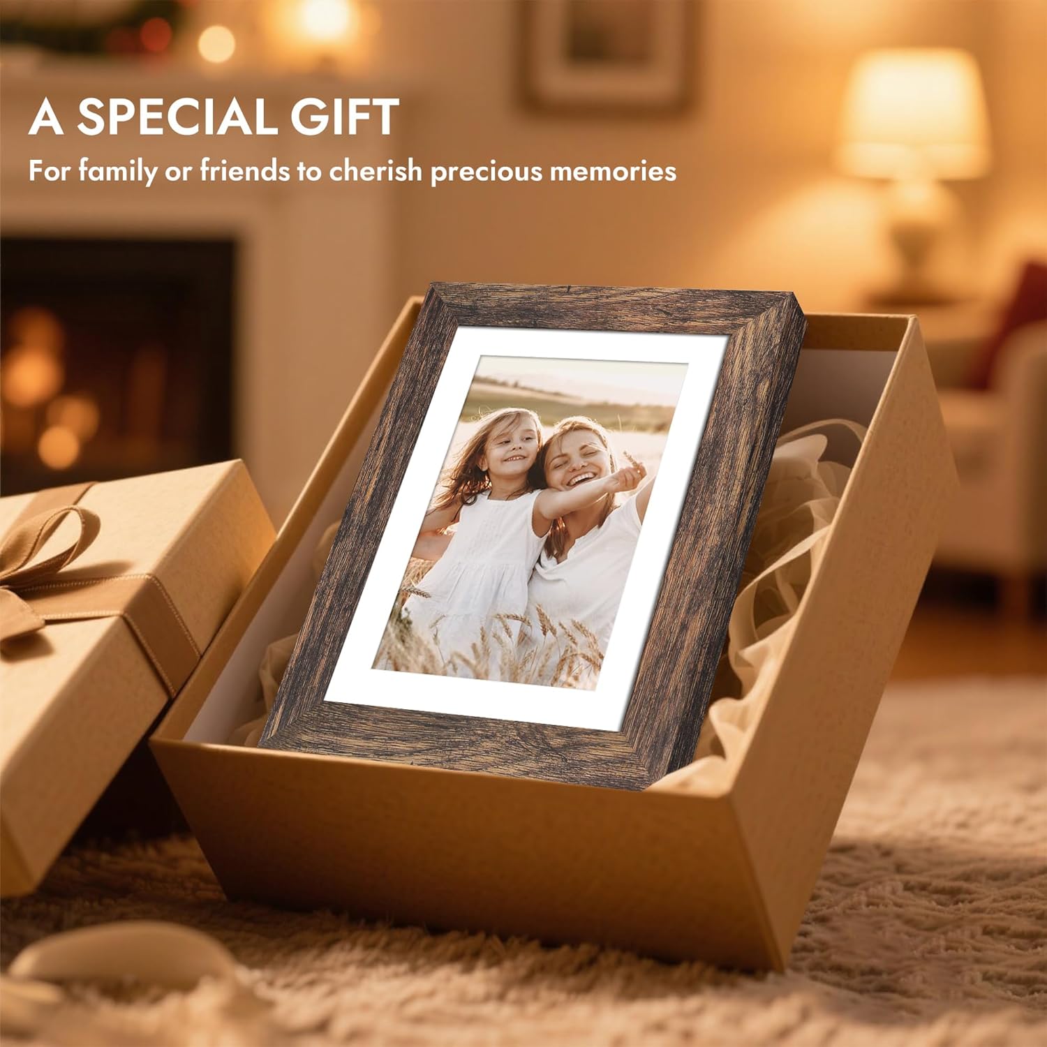 Thumbnail 6 de Hongkee 8x8 Picture Frame with Glass – Rustic Wood, 6x6 with Mat / 8x8 without Mat, Wall & Tabletop Display