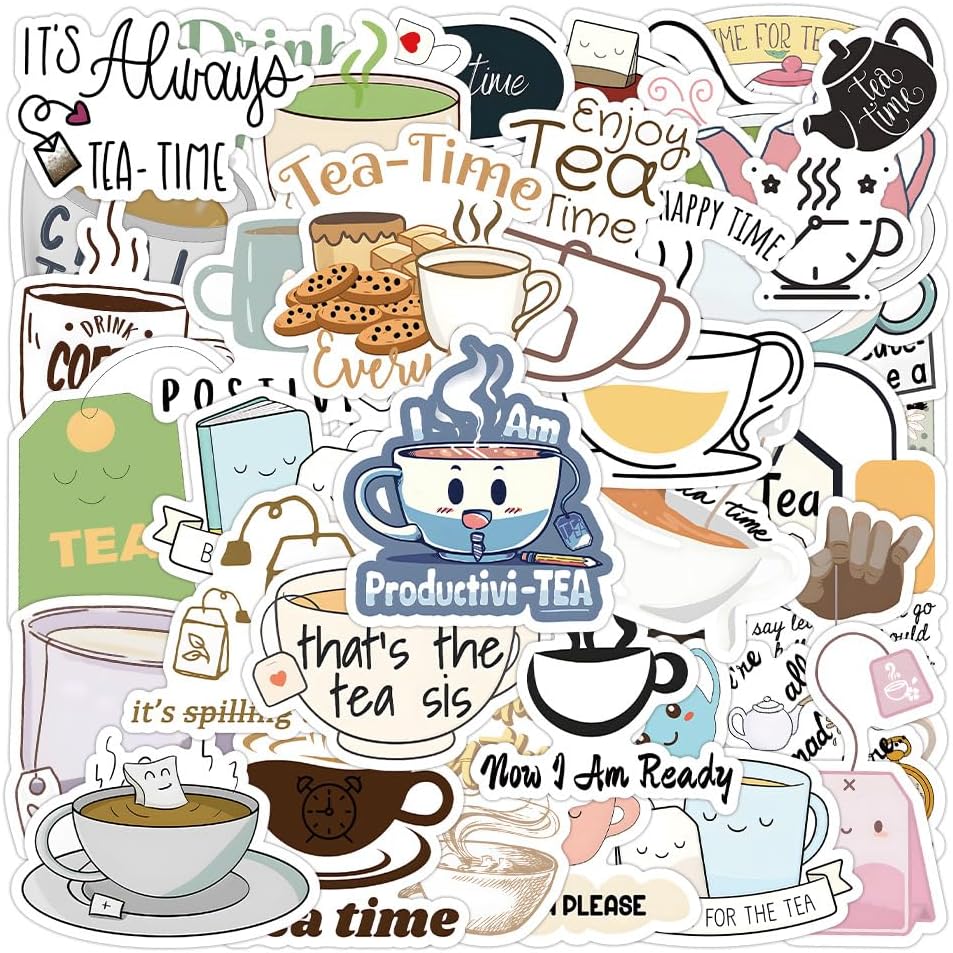 Detalle de Tea Time Vinyl Stickers, 50-Piece Set