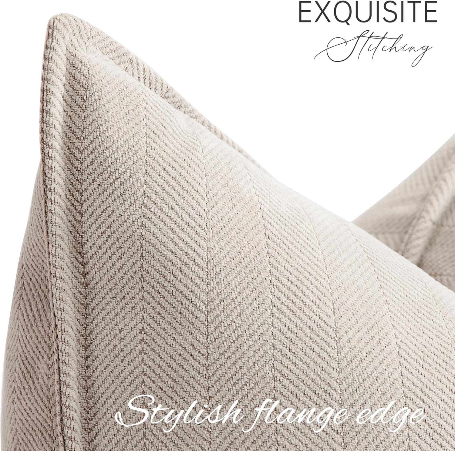Thumbnail 1 de ZWJD Beige Chenille Pillow Covers 24x24 (Set of 2) – Luxurious 60x60 cm Decorative Covers
