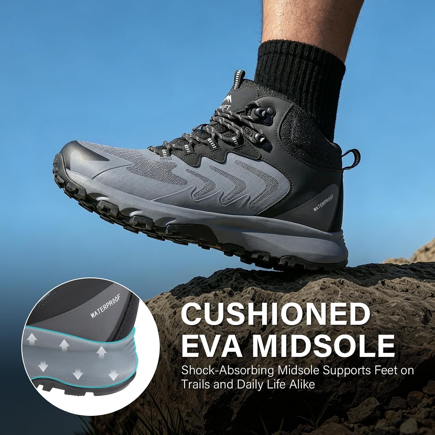 Detalle 2 de OUTJET Men's Waterproof Hiking Boots: Lightweight, Breathable, and Rugged for Outdoor Trails