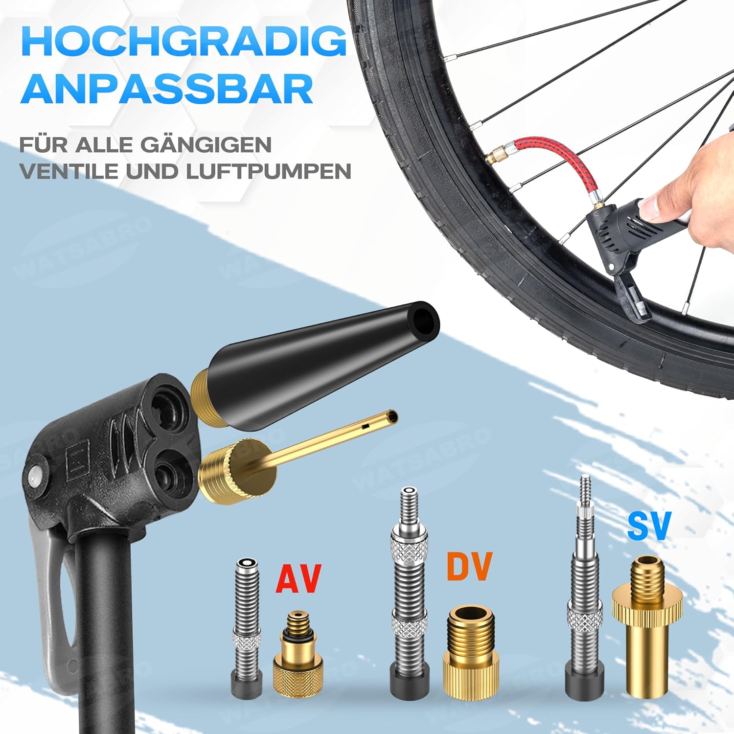 Thumbnail 3 de WATSABRO Fahrradventil Adapter-Set: Autoventil, Französisches Ventil und Dunlop Adapter