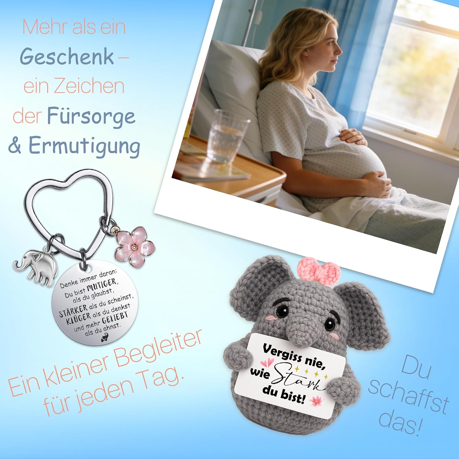 Thumbnail 6 de Farbeele Positive Elefant mit Glücksbringer Schlüsselanhänger – Mutmacher Geschenk zum Verschenken