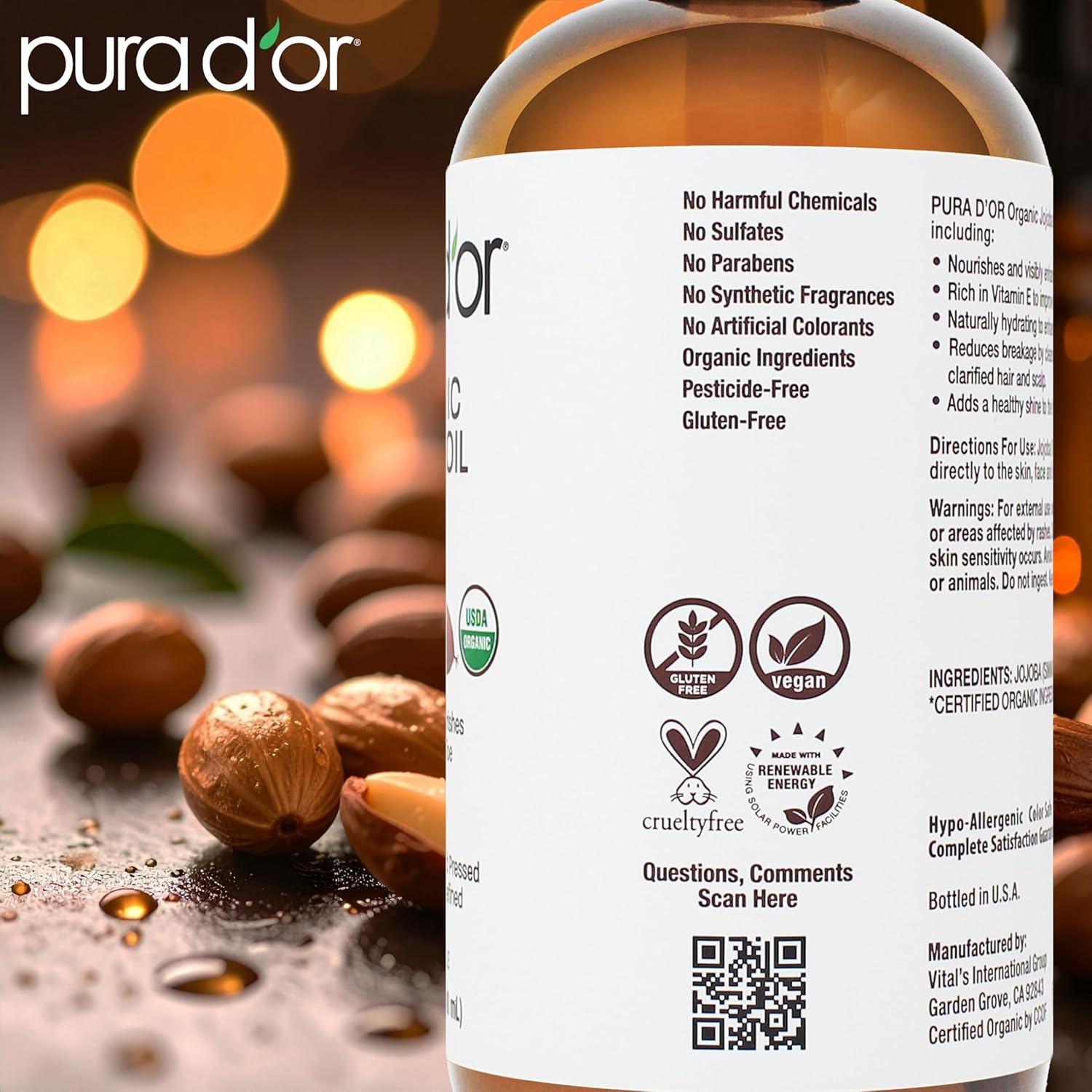 Thumbnail 2 de PURA D'OR Organic Jojoba Oil (16.9 Oz, Glass Bottle) — Pure Carrier Oil for Skin, Hair & Nails
