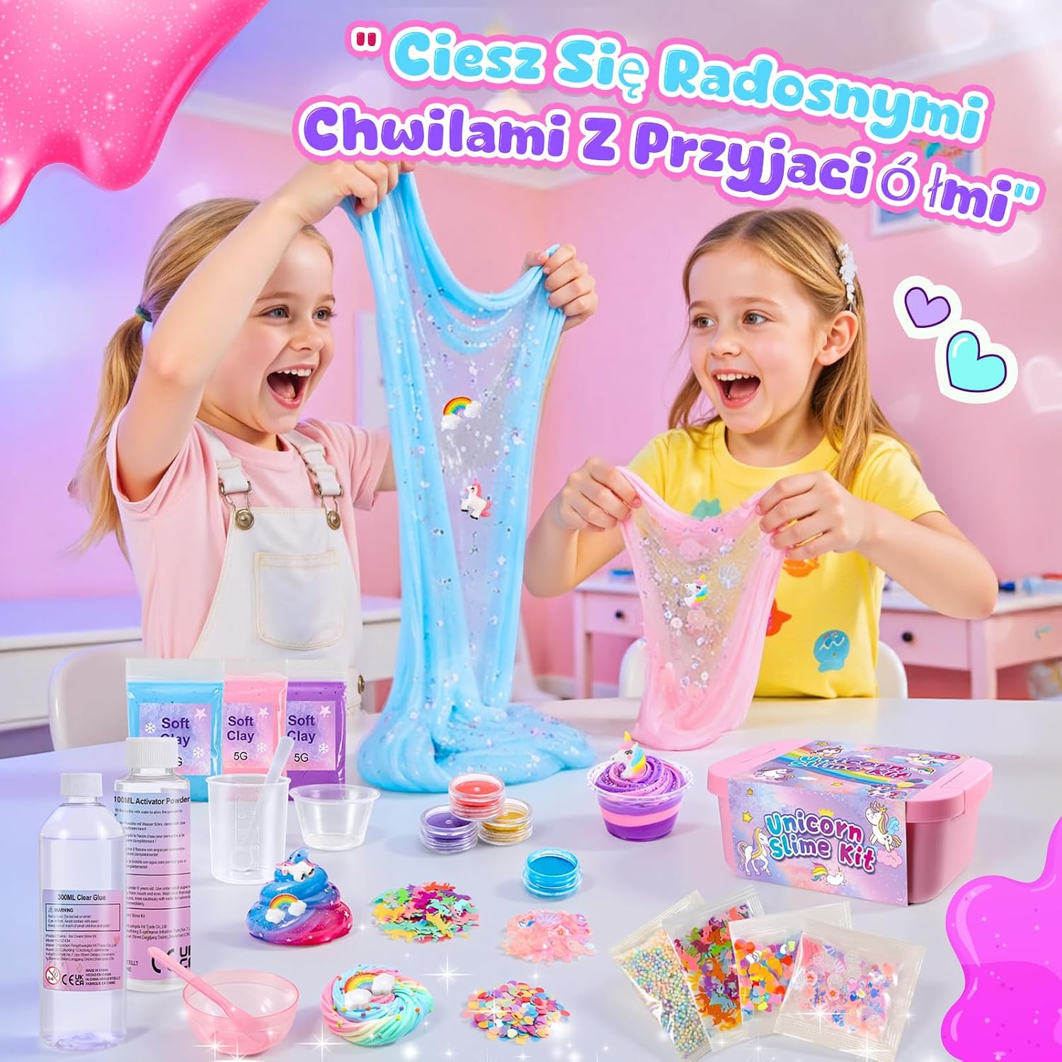 Thumbnail 3 de iKidiki slm – zestaw do slime’a Jednorożec, świecący proszek i 30 elementów