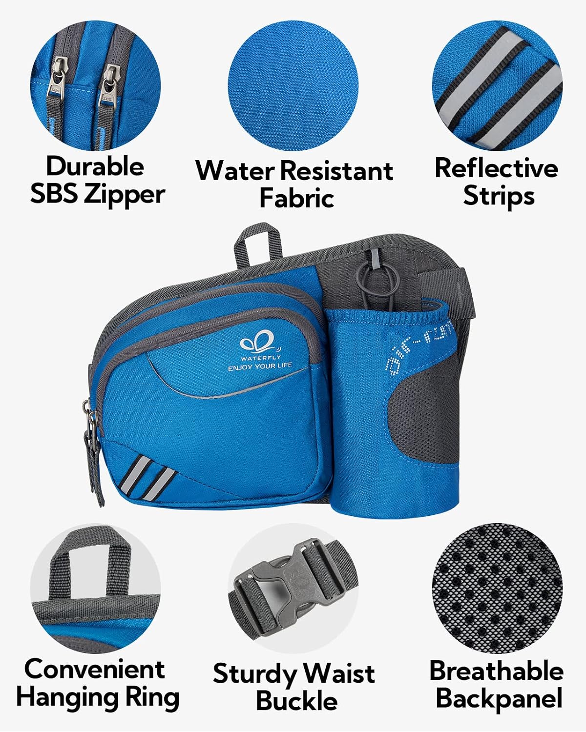 Detalle de WATERFLY Bauchtasche mit Flaschenhalter – wasserdicht, atmungsaktiv und ultraleicht