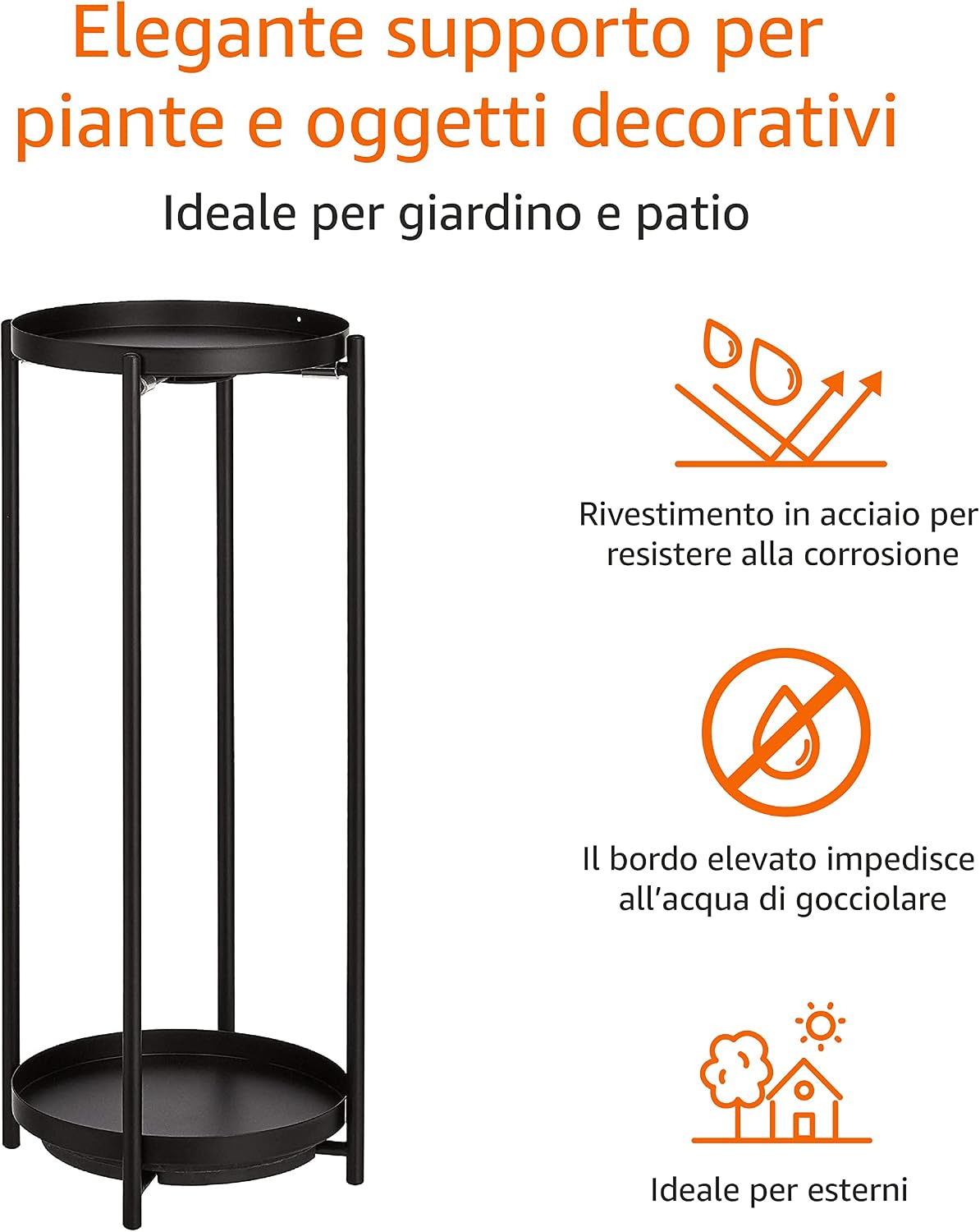 Detalle 2 de Amazon Basics Mobile per piante, Rotondo, nero – Supporto in metallo a due livelli per interni/esterni