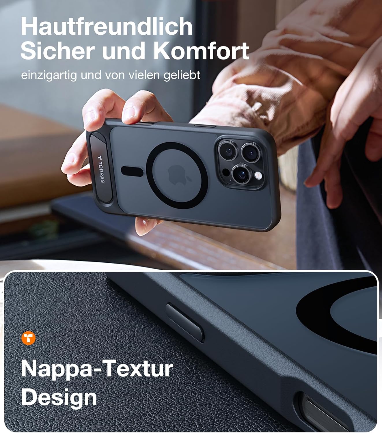 Thumbnail 6 de TORRAS Ostand L1: iPhone 15 Pro Hülle mit Flügelständer — MagSafe-kompatibel, Militärschutz, matt Schwarz