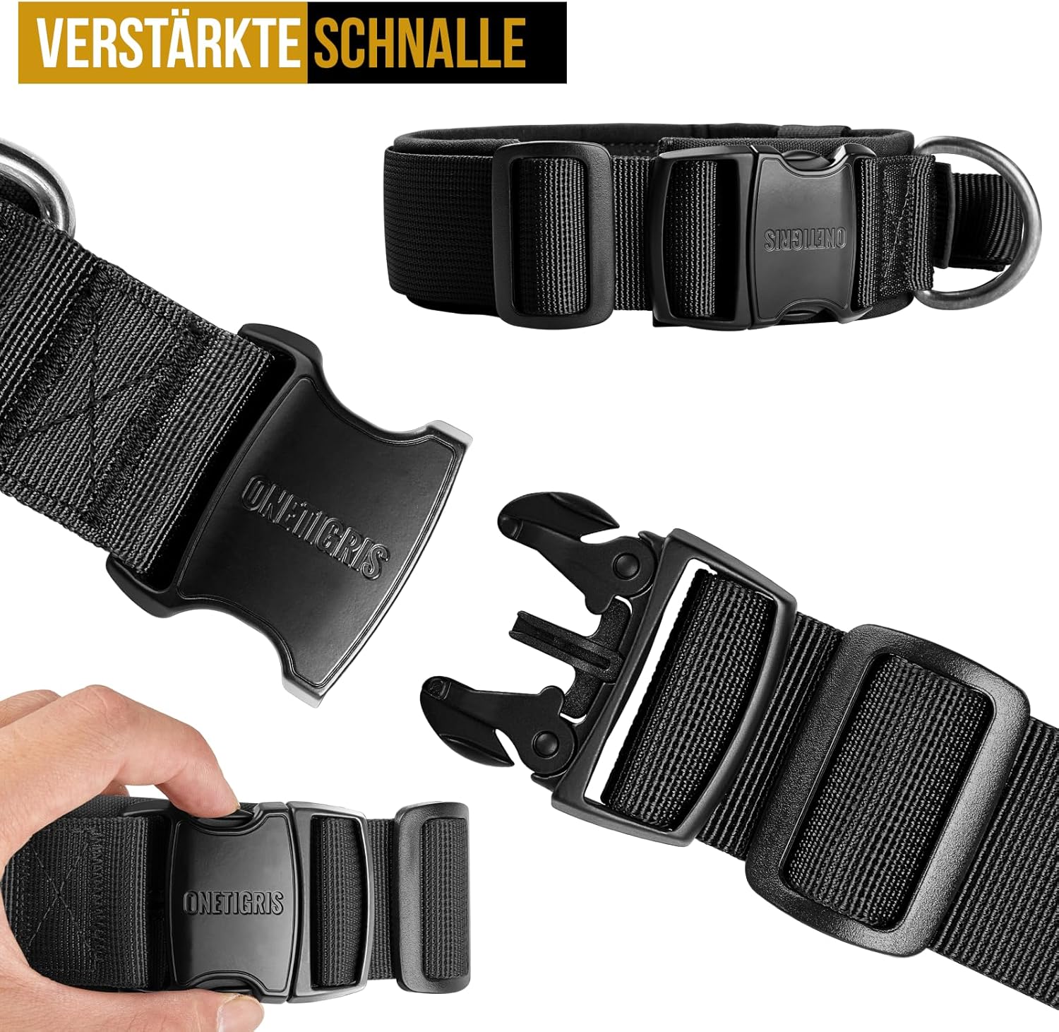 Thumbnail 2 de OneTigris Hundehalsband mit Metallschnalle – dickes Nylonband mit Polster (Schwarz, L)