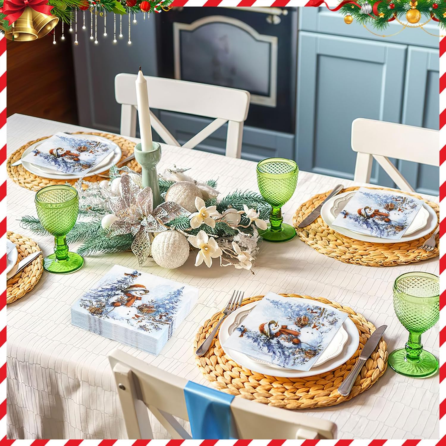 Detalle 2 de Joxessaien Weihnachtservietten Schneemann, 32 Stück, 33×33 cm, 3-Lagig