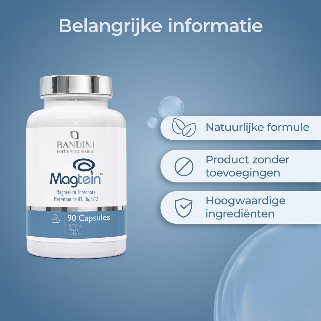 Thumbnail 6 de Bandini Magnesium L-threonaat Magtein 2000 mg met B1, B6 en B12, 90 capsules